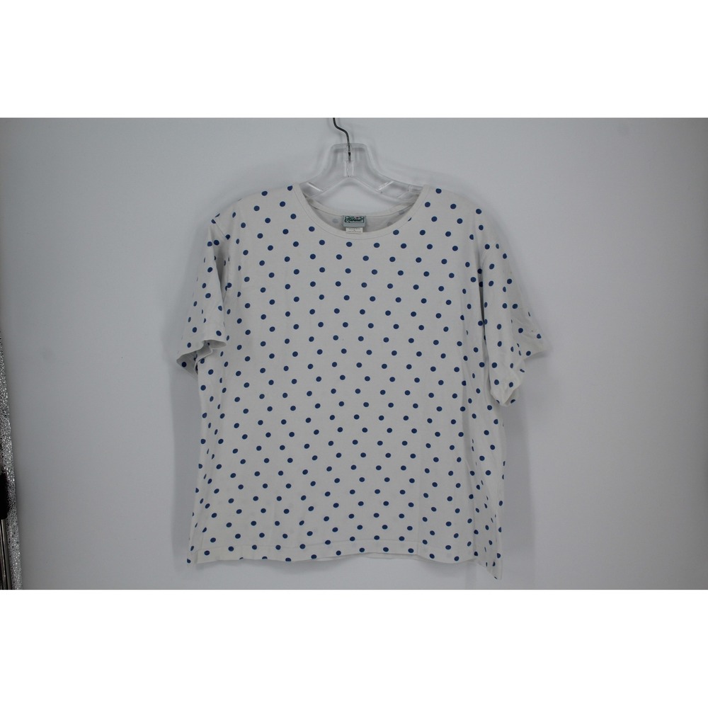 Haband Women's White Blue Polka Dot Short Sleeve T-Shirt Size L